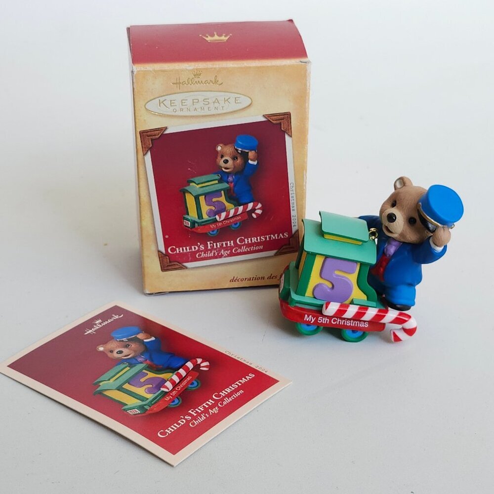 ADORABLE Hallmark Keepsake Ornament Child's Fifth Christmas Teddy Bear Train